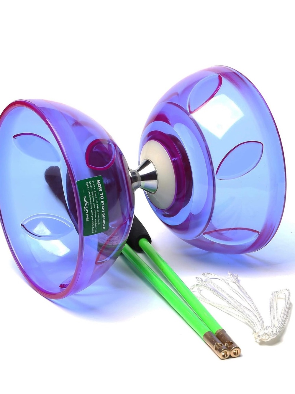 Purple Clear Diabolo Juggling Toy with Green Handsticks
